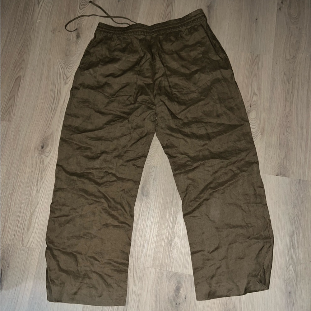 Zara Linen Straight Leg Pants Size XXL | Drawstring Waist - Picture 2 of 15